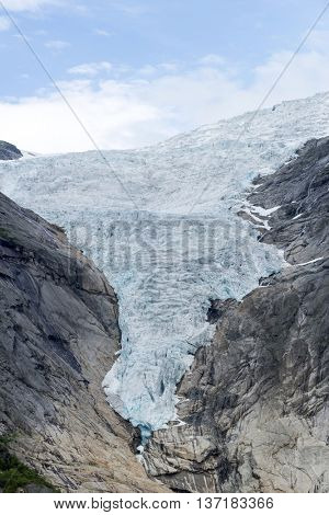 Briksdalsbreen glacier at summer in Jostedalsbreen National Park in Norway.