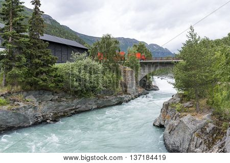 Wild mountain BÃÂ¸vra river in Lom, Norway.