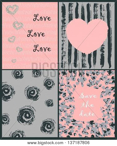 set of templates for postcards. Pink, gray, pastel colors