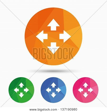 Fullscreen sign icon. Arrows symbol. Icon for App. Triangular low poly button with flat icon. Vector