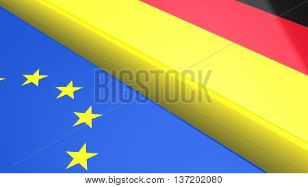 The european and German flag with a huge gap separating them 3D illustration brexit concept