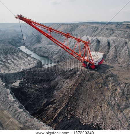 Dragline on open pit coal mine in Russia