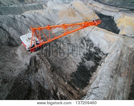 Dragline on open pit coal mine in Russia