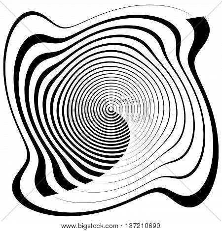 Asymmetric Spiral Shape Isolated On White. Irregular, Concentric Lines Abstract Design Element, Geom