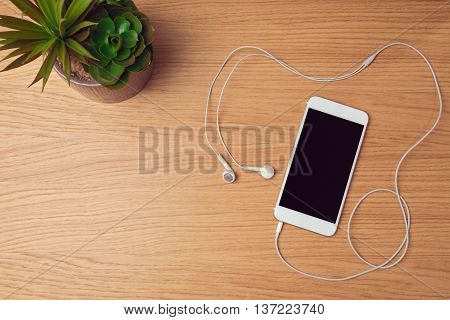 Smartphone mock up template for music app presentation. View from above