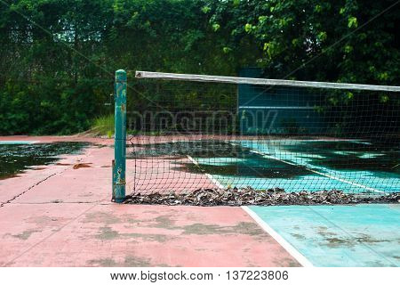 Abandoned tennis court, nobody use. abandonment and alone concept.