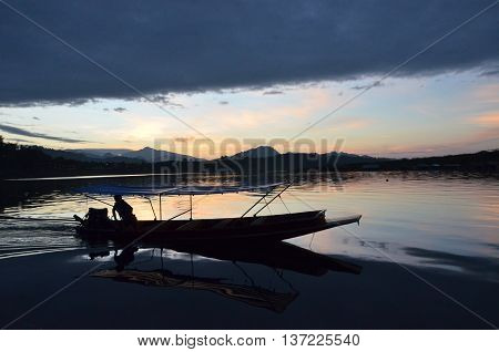 Boat on the lake in Sangkhla Buri Kanchanaburi Thailand