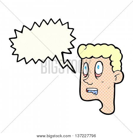 freehand drawn comic book speech bubble cartoon staring man drooling