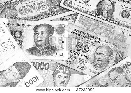 Background with many currency,money from many country black