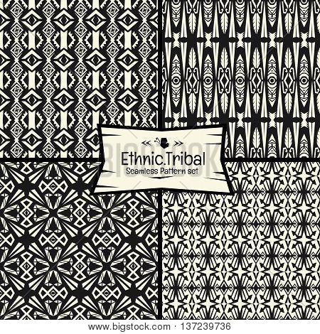 Seamless abstract vector doodle tribal Ethnic pattern collection in monochrome background.boho chic pattern set.