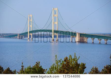 Mackinac suspension bridge at morning, built in 1957, Michigan, USA