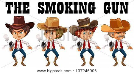Western theme with cowboy shooting guns illustration