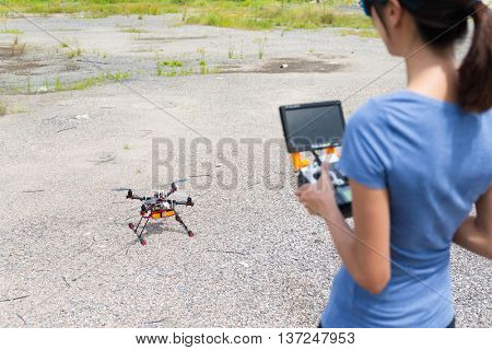Woman control with drone