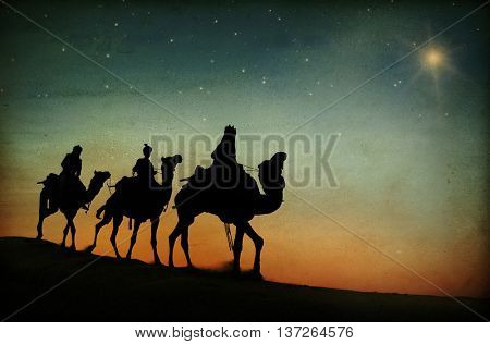 Three Kings Desert Star of Bethlehem Nativity Concept