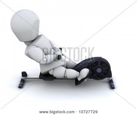 3D render af en mand på en romaskine