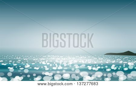 Summer seascape blur bokeh landscape background. Realistic vector illustration for web or application