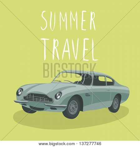 Silver retro sport car . Vector illustration. Cartoon car