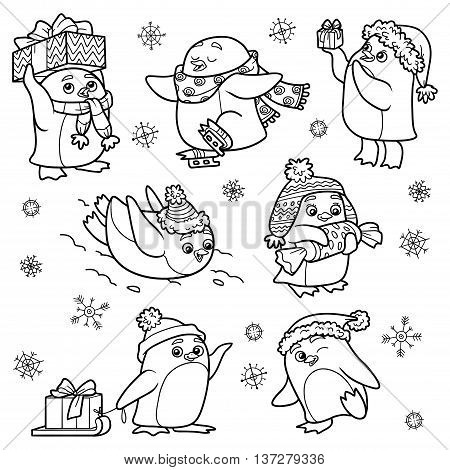 Set Of Animals, Vector Family Of Penguins