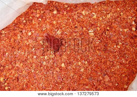 Crushed red chili pepper called Bukovka traditional spice in Macedonia