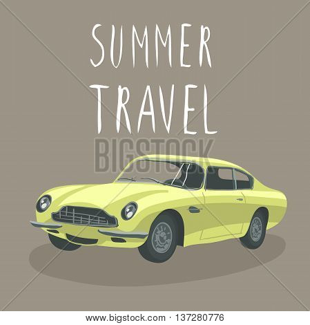Yellow retro sport car isolated. Vector illustration. Cartoon car