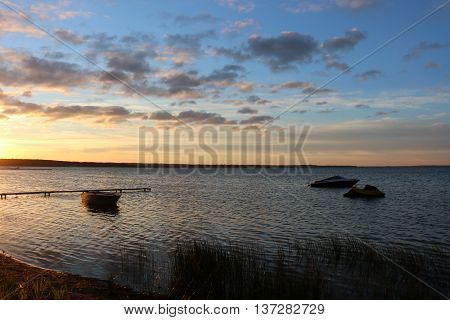 early morning and sunrise on the lake Naroch in Belarus