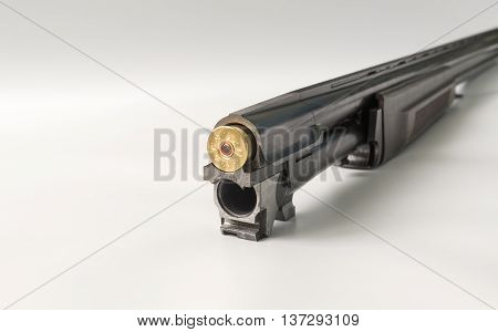 barrel shotgun loaded twelfth caliber cartridges close up