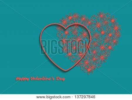 Greeting Valentine's day card with two hearts. Vector illustration.