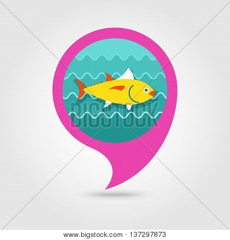 Tuna vector pin map icon. Fishing. Beach Map pointer. Summer Map markers. Summertime. Vacation eps 10