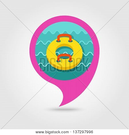 Towable Water Tube Inflatble Boat Floating Raft vector pin map icon. Beach Map pointer. Summer Map markers. Summertime. Vacation ride water sport eps 10