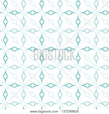 Abstract geometric pattern of light blue curved diamonds on white background. Seamless repeat.