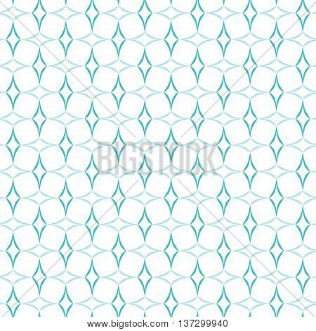 Abstract geometric pattern of light blue curved diamonds set horizontally and vertically on white background. Seamless repeat.