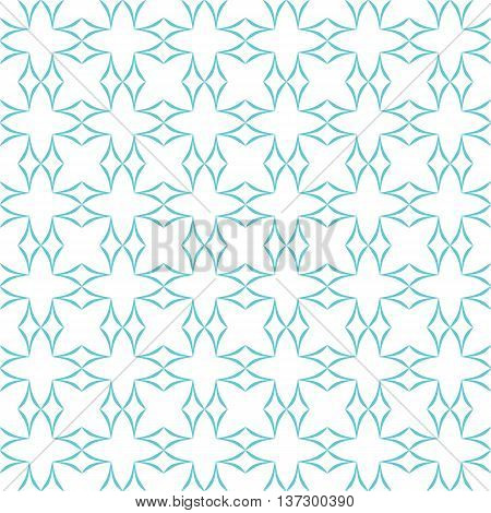 Abstract geometric pattern. Lattice of light blue curved diamonds on white background. Seamless repeat.