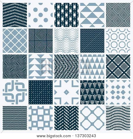 Vector ornamental black and white seamless backdrops set geometric patterns collection. Ornate textures made in modern simple style.