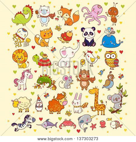 Vector illustration of a set of animals.