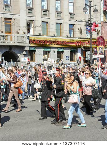 St. Petersburg, Russia - 9 May, Cadets in the column immortal regiment, 9 May, 2016.
Memory Action 