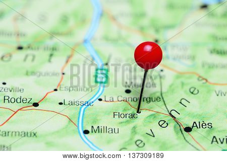 Florac pinned on a map of France