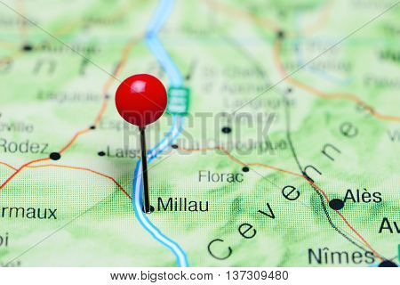 Millau pinned on a map of France