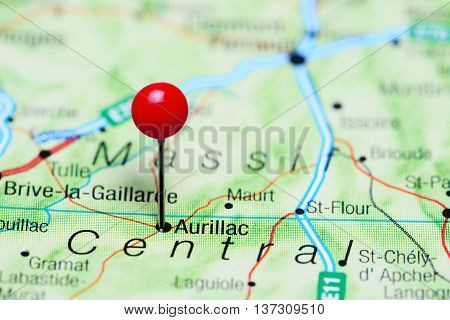 Aurillac pinned on a map of France