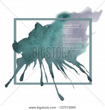 Vector watercolor ink spot. Blue wet brushstroke on canvas texture. Dry brush strokes. Abstract composition for design elements. Blue colorful vector abstract brush stroke and splatter background