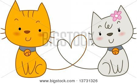 Illustration af et par katte med haler danner formen af et hjerte