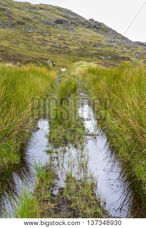 The course of a narrow gauge railway which carried slate from mines to blaenau ffestiniog Gwynedd Wales United Kingdom.
