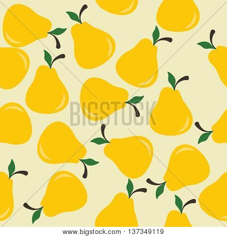 Seamless background with yellow pears, arranged in a chaotic manner.