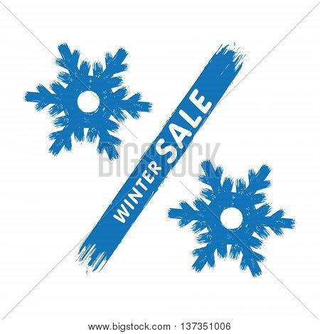 Winter sale label. Percent sign in a form of the hollow snowflakes.