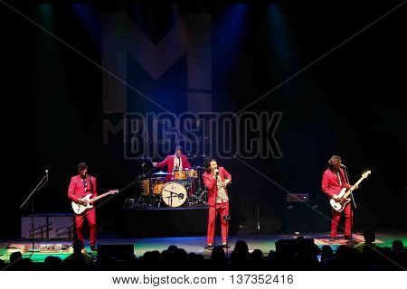 HUNTINGTON, NY-MAR 7: (L-R) Mark Pellizzer, Alex Tanas, Nasri and Ben Spivak of the reggae fusion band Magic! performs in concert at The Paramount on March 7, 2015 in Huntington, New York.