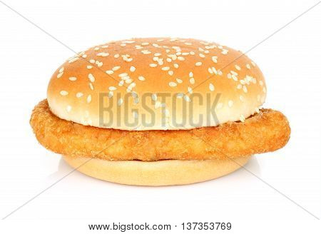 Burger with chicken meat on a white background