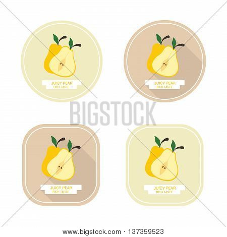 Icons juicy yellow pear with long shadows. Design stickers with ripe juicy pear for the company in vector format.
