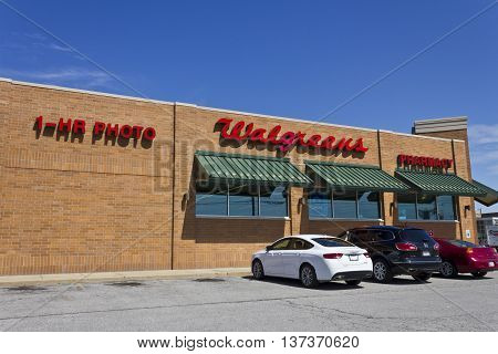Indianapolis - Circa July 2016: Walgreens Retail Location. Walgreens announced its plans to acquire Rite Aid in a deal worth $17.2 billion II