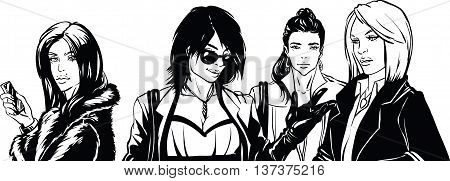 Beautiful fashionable woman talkig. Vector illustration. Comics.