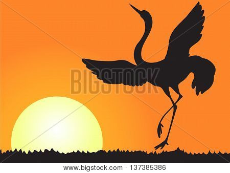 Illustration silhouette of flying shadoof on the background