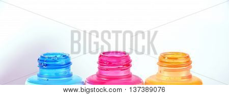 empty bottles of ink printer cartridges macro color concept